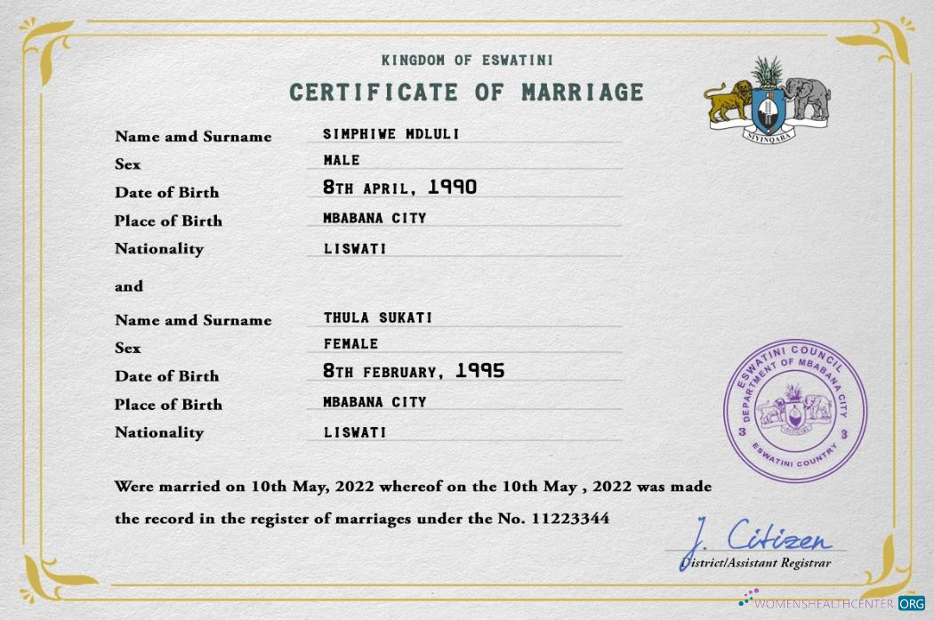 Download Eswatini marriage certificate PSD template Photoshop template